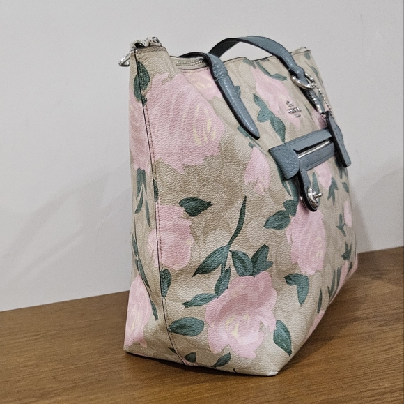 Coach Signature Floral Leather Tote Bag - Picture 4 of 11